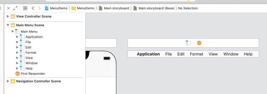 ain menu componant in Interface Builder