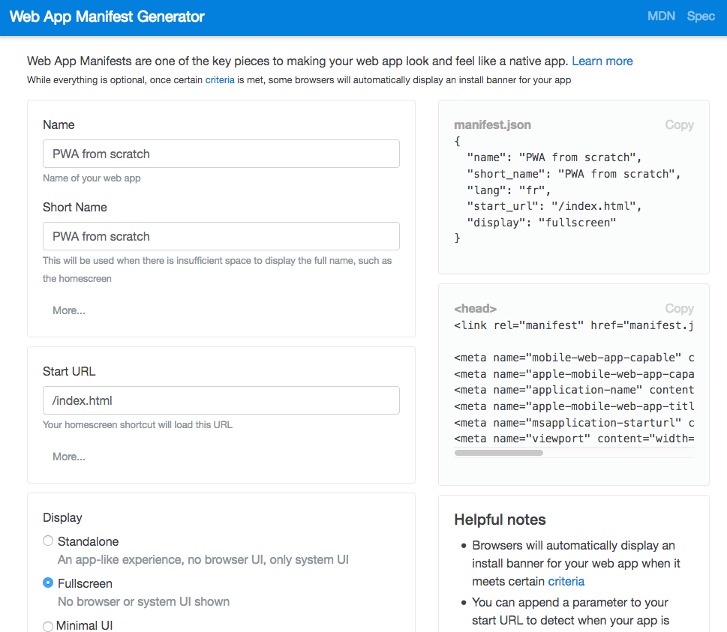Web App Manifest Generator Web App Manifest Generator